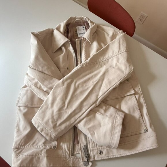 Suede Leather Free People Blair Jacket - Ivory / Cream, vegan - Picture 8 of 12